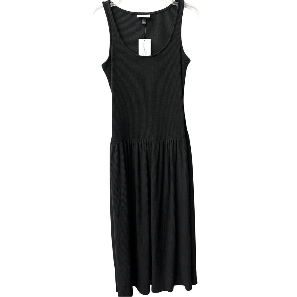 Universal Thread Ribbed Knit Sleeveless Drop Waist Tank Maxi Dress Small Black